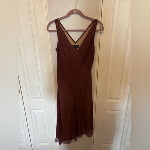 Adrianna by Adrianna Papell Maroon Bias Cut 100% Silk Dress Beaded Size 6